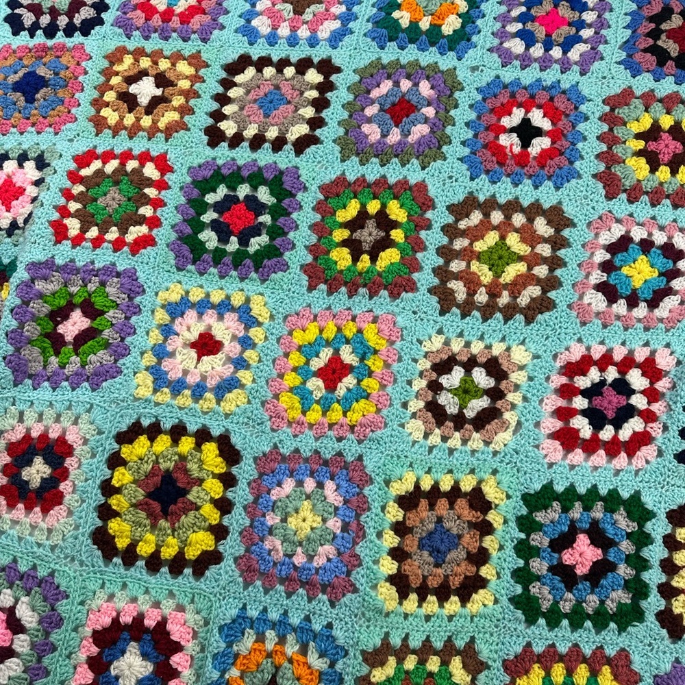 Handmade Crochet Afghan Throw Fringe Granny Square Blanket 67x63